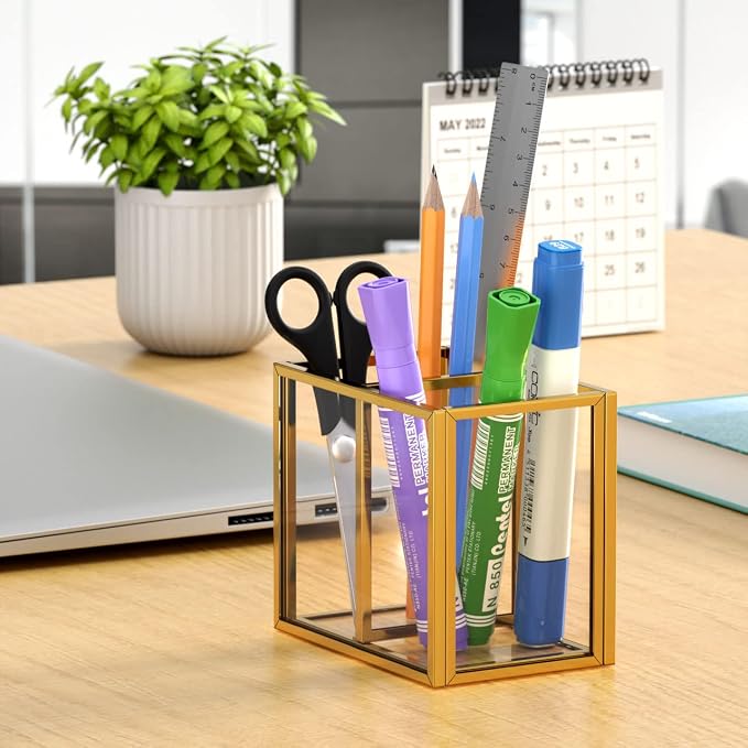 NIUBEE Gold Acrylic Pen Holder for Desk, Acrylic Desk Organizers and - Image 5