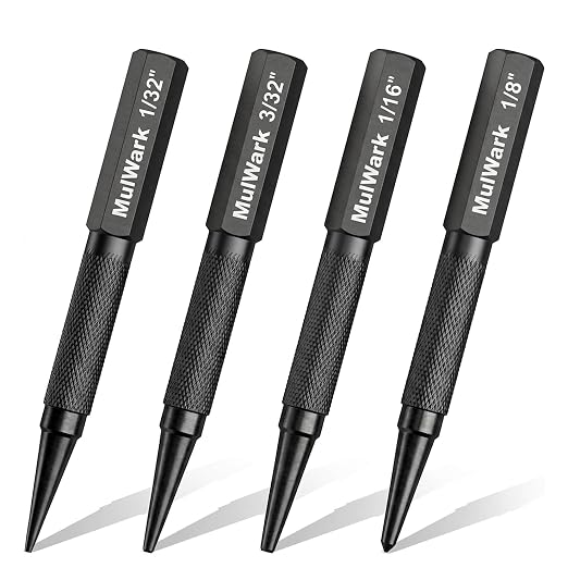 MulWark 4-Piece Nail Set and Center Punch Set, 1/32" to 1/8" Hardened Cr-V by MULWARK