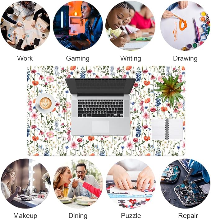 Colorful Star Large Mouse Pad, Watercolor Floral Desk Mat Office Supplies - Image 6