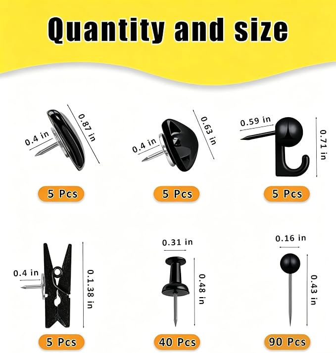 KEYDUACU 150 Pcs Black Push Pins Set, Metal Thumb Tacks, Decorative Push Pins - Image 5