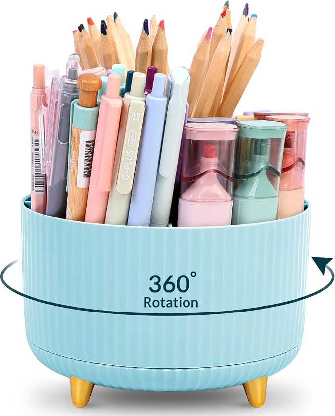 KONVINIT Pencil Pen Holder for Desk, 5 Slots 360-Degree Rotating Desktop by KONVINIT