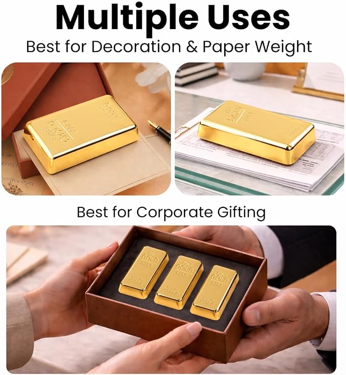 ZAHEPA Gold Bar Paperweight Pack of 3, Realistic Fake Gold Bars Desk Decor | - Image 8