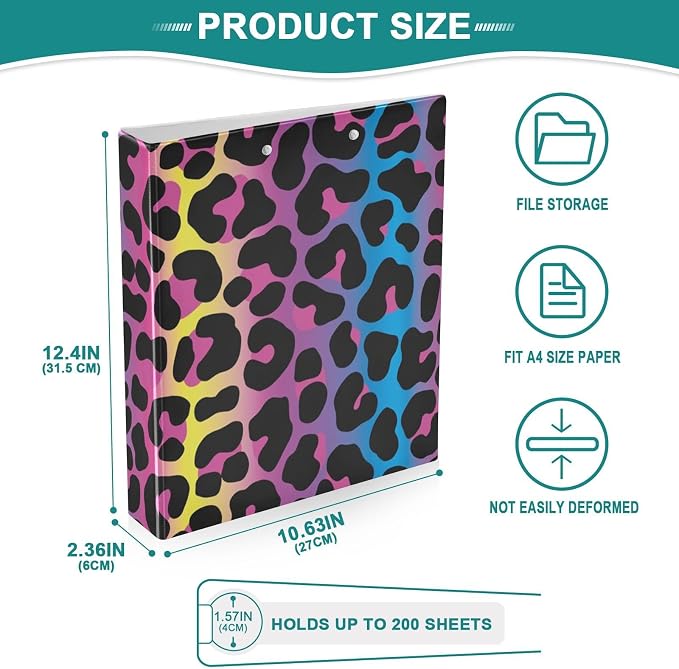 Neon Leopard 3-Ring Binder, 1.5 Inch D-Ring Organizer Folder Clipboard Binder - Image 5