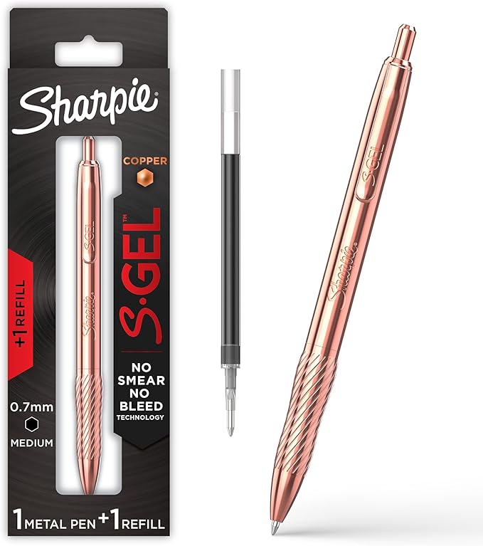 Sharpie S-Gel Gel Pen, Copper Metal Body, Medium Point, Includes 1 Pen and 1 by Unknown