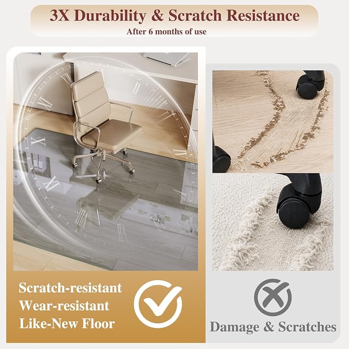 Tempered Glass Chair Mat, Hides Dirt/Fur Better, Noise-Free Gliding Shatterproof - Image 3