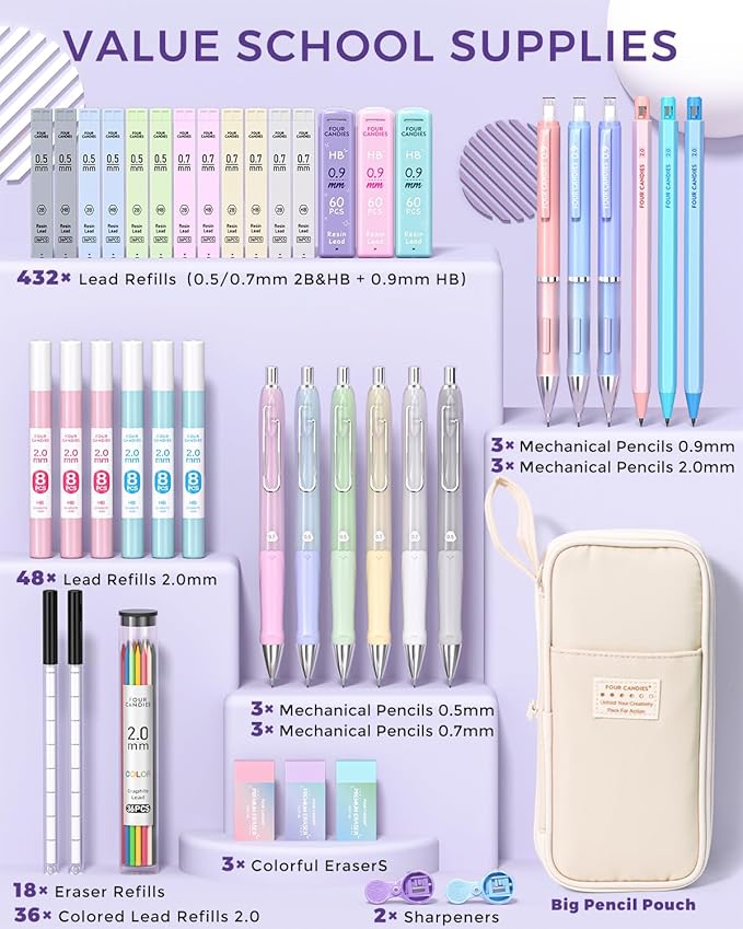 Four Candies 42PCS Aesthetic School Supplies, Mechanical Pencils 0.5mm - Image 4
