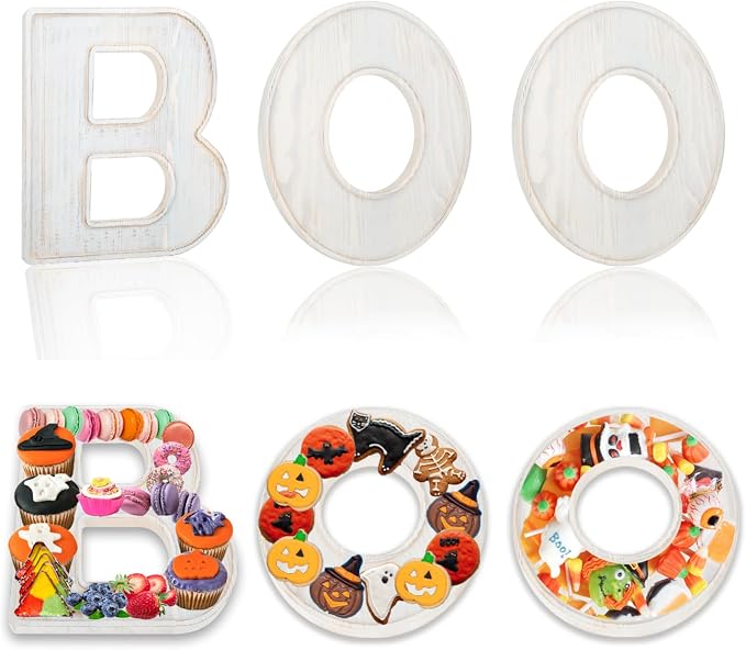 3pcs The Letters BOO Wooden Charcuterie Board, 12 Inch Larger Halloween Food by Aksipo