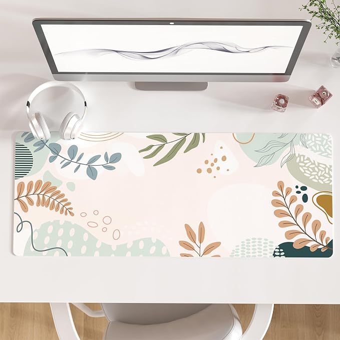 Colorful Star Minimalist Large Mouse Pad, Abstract Botanical Waterproof Desk Mat by ColorfulStar