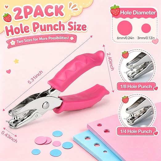 2-Pack Single Hole Punch, 1/4" & 1/8" Paper Hole Puncher - Image 2