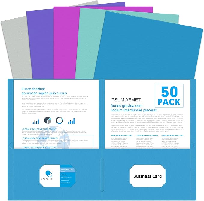 Two Pocket Folders, PANDRI 50 Pack 2 Pocket Folders, Letter Size Paper File by PANDRI