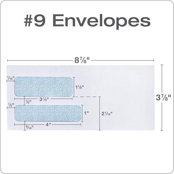 Columbian #9 Security Envelopes, Double Window, 3-7/8" x 8-7/8", Release & Seal - Image 2