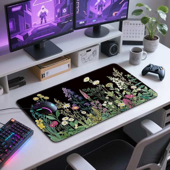 Wildflower Black Large Gaming Mouse Pad 31.5"x15.7"｜ XXL Desk Mat, Non-Slip - Image 7