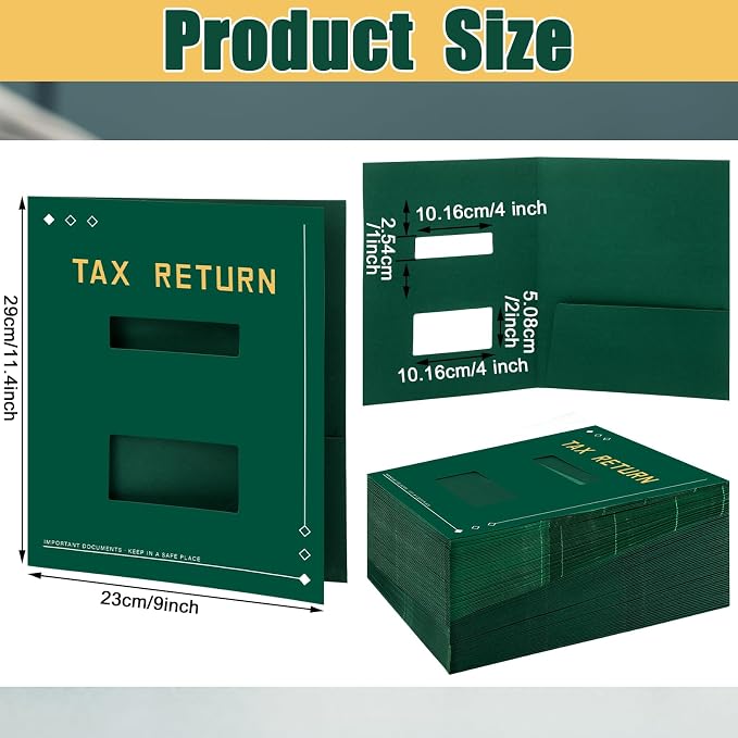 Mooliwe 100 Pcs Green Tax Return Folders Bulk 9 x 11.25 Inches Income Tax - Image 2