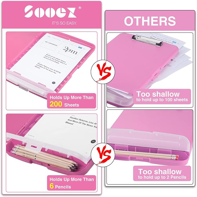 Sooez Clipboard with Storage, Clip Board 8.5 x 11 with Pen Holder, Plastic - Image 3