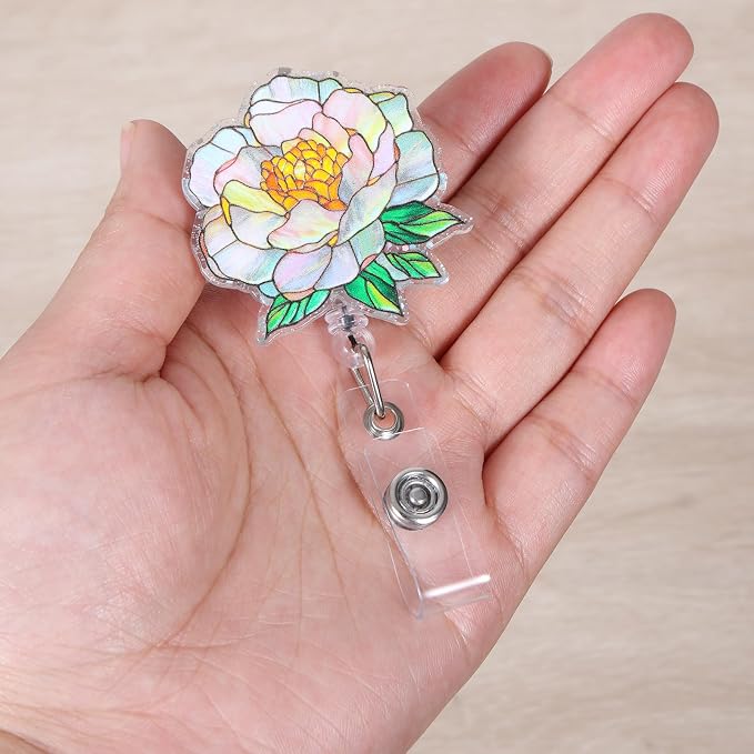 Funny Floral Nurse Badge Reel, Cute Peony Retractable ID Badge Holder, Name Tag - Image 2