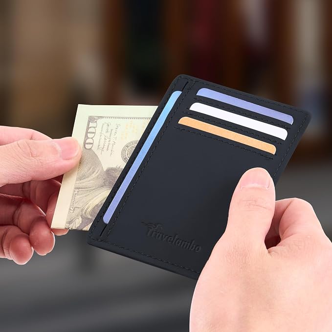 Travelambo Slim Wallet Front Pocket Minimalist Leather RFID Blocking Medium Size - Image 3