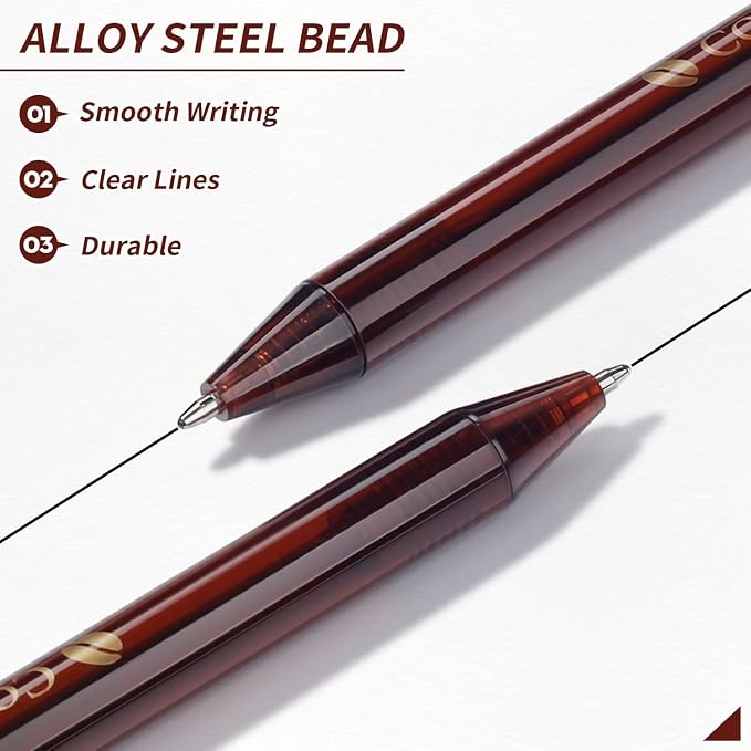 Black Pens Bulk, 60 Pack Retractable Ballpoint Pens “COFFEE” | Black Ink 1.0mm - Image 3