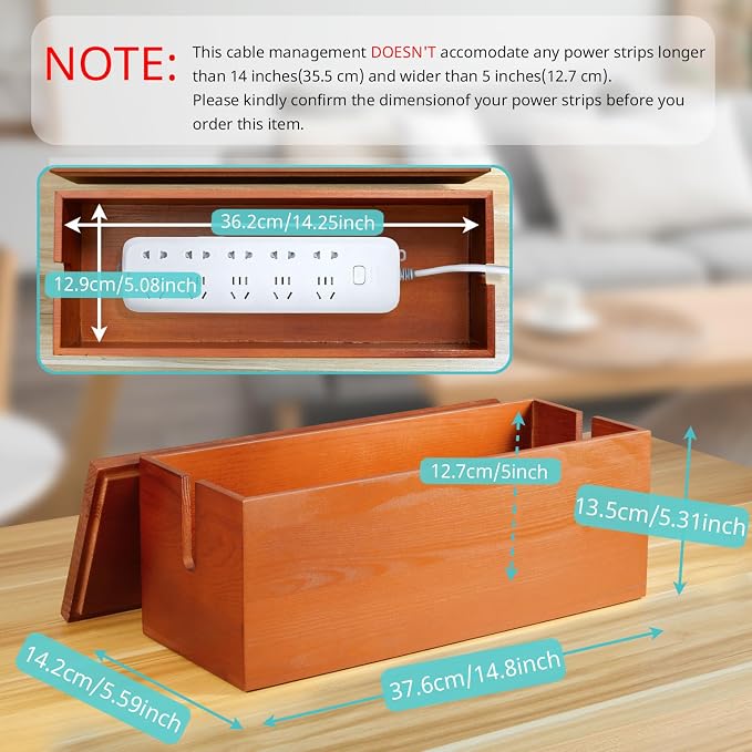 Large Cable Management Box, Wooden Cord Organizer Box - Image 2