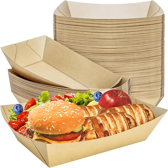 50 Pack Extra Large 5LB Paper Food Boats Trays Disposable Paper Boat, Heavy by MotBach