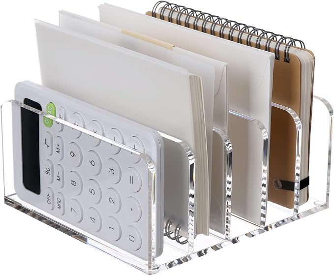 SANRUI Clear Desktop File Organizer, 5 Compartments Acrylic Office Document by SANRUI