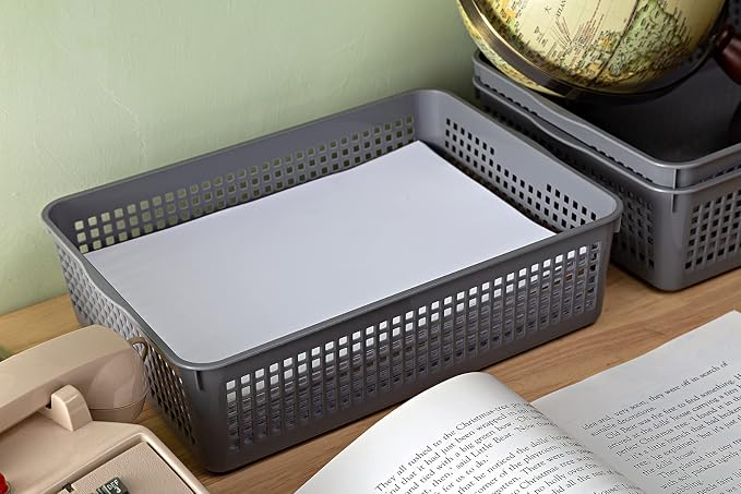 Eslite A4 Size Plastic Storage Basket, Desktop File Paper Letter Organizer Tray - Image 3