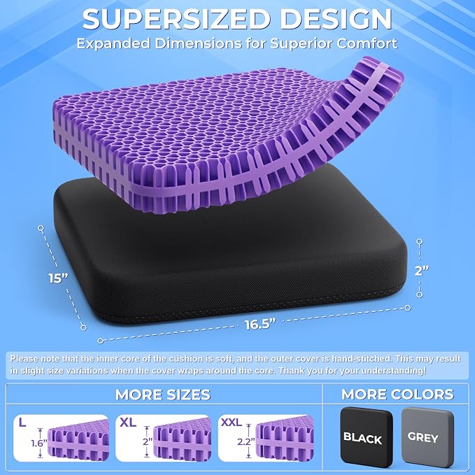 TushGuard Gel Seat Cushion for Long Sitting, Enlarged & Thickened Patent Design - Image 3