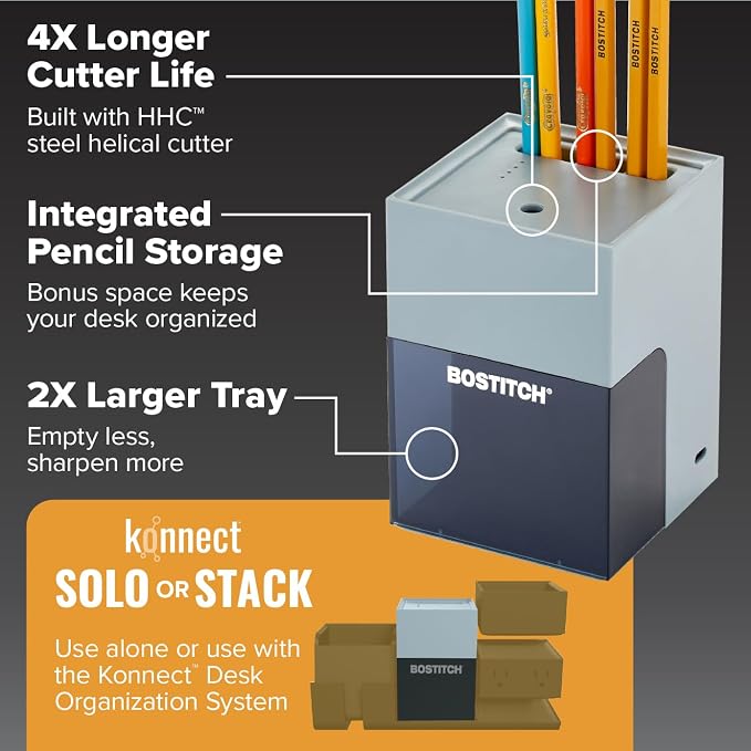 Bostitch Konnect Rechargeable Pencil Sharpener, Auto-Stop Helical Cutter - Image 3