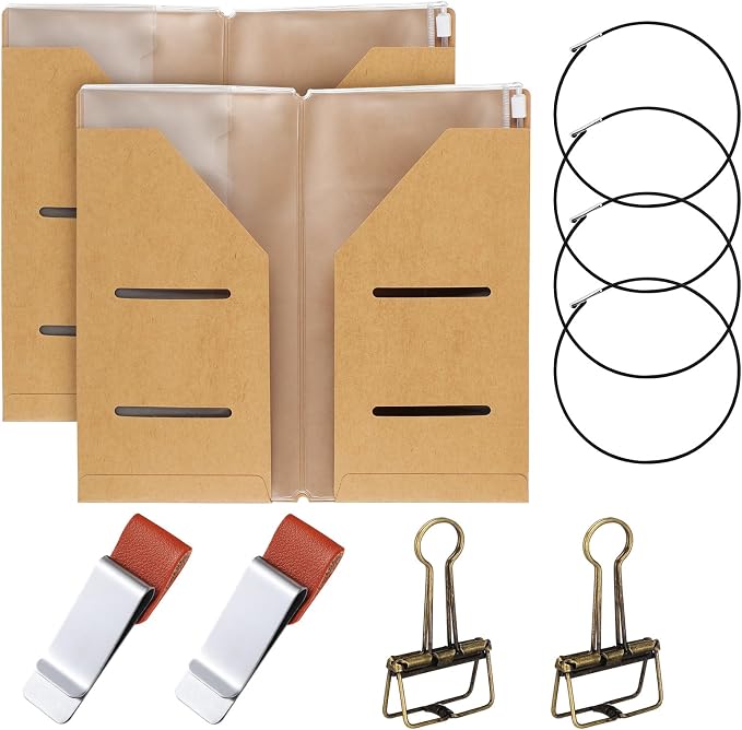 Travelers Journal Notebook Accessories Kit Include Travel Kraft File Folder by Mooliwe