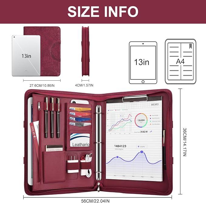 Leathario Portfolio Binder, Includes 5 Folder Index Dividers, 13 Inch Tablets - Image 2
