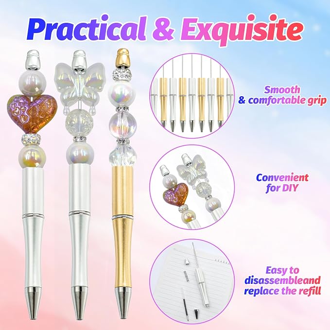 300 Pieces DIY Beadable Pen Kit – 100 Plastic Ballpoint Pens - Image 4