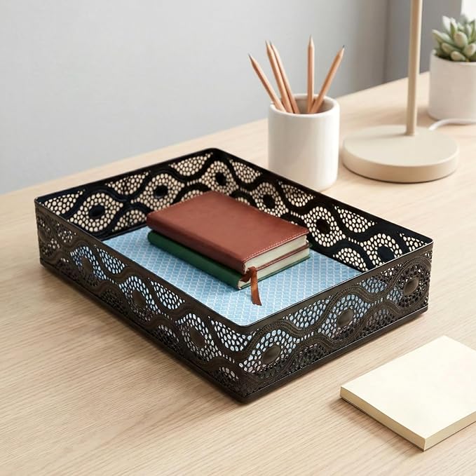 Desk Drawer Organizer, A4 Large Metal Mesh Desk Organizer Tray, Carved Hollow - Image 6