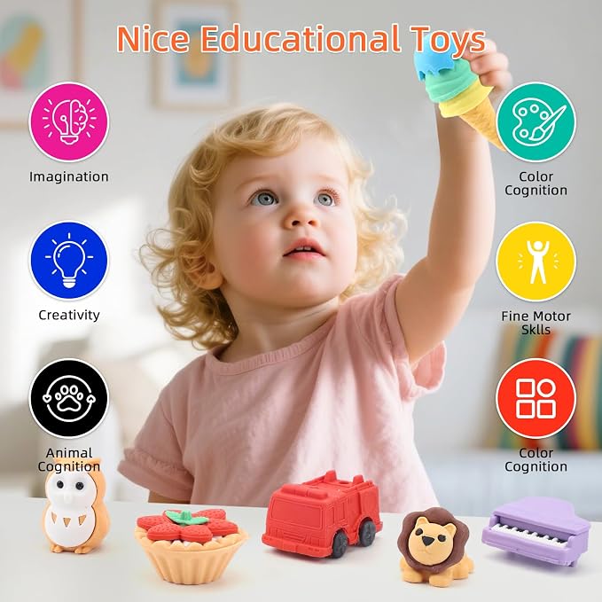 URSKYTOUS 120Pcs Animal Erasers Bulk Cute Food Erasers Desk Pets Kids Puzzle - Image 2