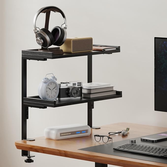 Clamp On Desk Shelf 2-Tier, 16.5 in Wood Shelving Unit - Image 9