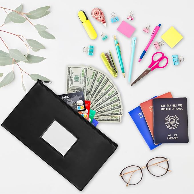 6 Pieces Money Bags with Zipper, Money Pouch, PU Bank Deposit Bags, Bank Bag - Image 6