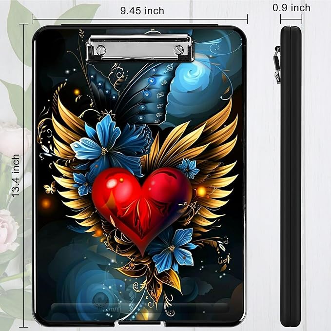 Winged Heart A4 Clipboard with Storage Pen Holder, Clipboards Organizer Nursing - Image 4
