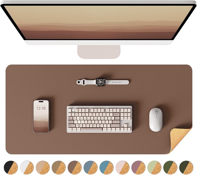 YSAGi Double-Sided Desk Pad, Leather Desk Mat, Eco Cork Desk Pad Protector by YSAGi