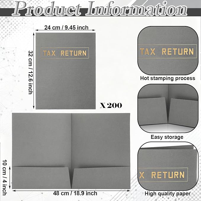 Kosiz 200 Pcs Tax Return Folders Bulk 9 x 12 Inch 2 Pocket Gold Foil Stamped - Image 2