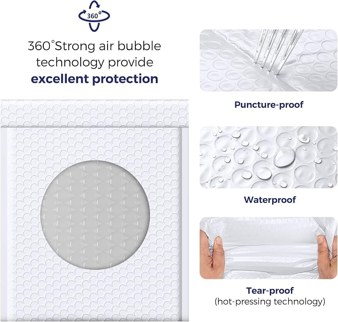 Fuxury White Bubble Mailers 8.5x12 Bubble Envelopes 250 Pack Self Seal | Usable - Image 3