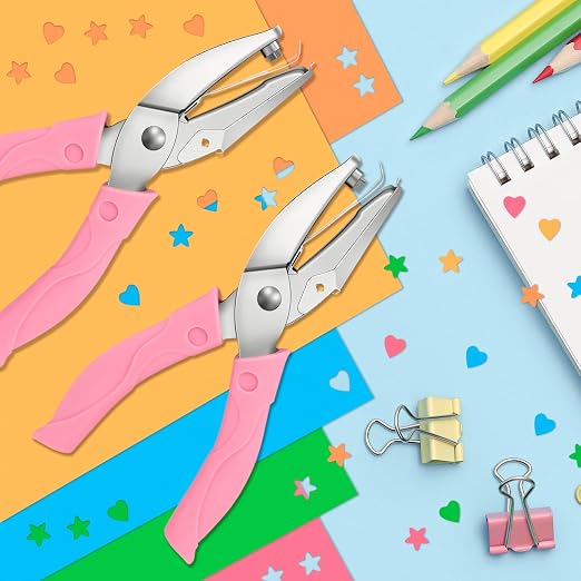 2 Pack Handheld Hole Paper Punch Kit, Single Hole Punch, Heart and Star Hole - Image 6