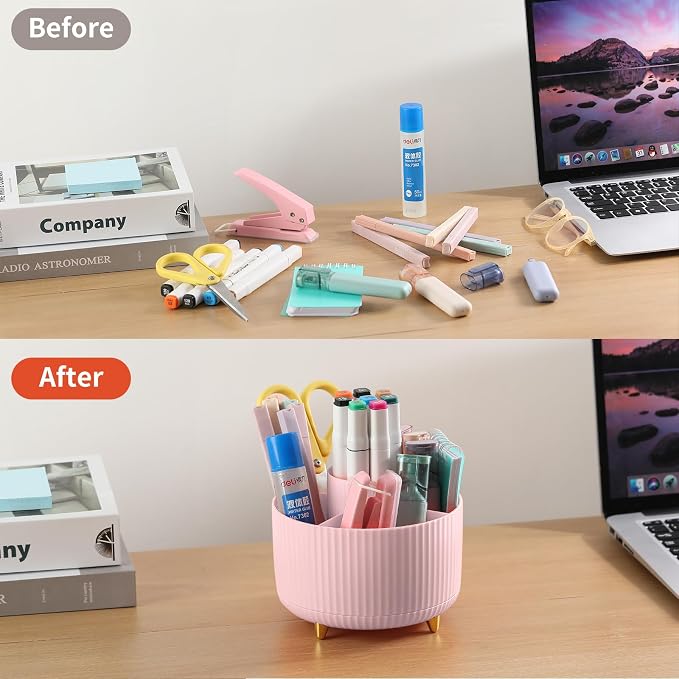 Desk Pencil Pen Holder, 5 Slots 360°Degree Rotating Organizers - Image 4