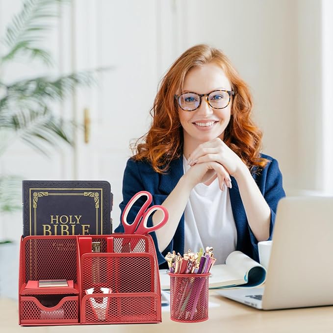 12 in 1 Red Desk Organizers and Accessories, Office Supplies Set Gifts - Image 6