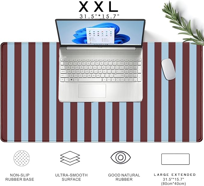 Maroon Striped Desk Mat Cute Pastel XXL Large Gaming Mouse Pad Desk Pad Kawaii - Image 8