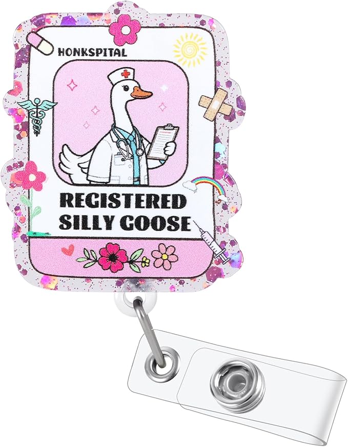 Registered Silly Goose Funny Nurse Badge Reel, Cute Pink Acrylic Retractable ID by Unknown