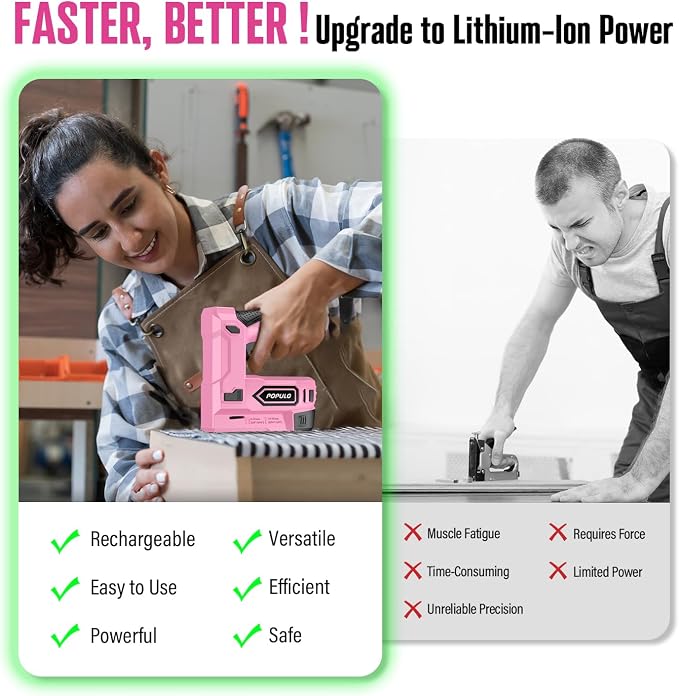 POPULO Pink Electric Staple Gun, 4V Cordless Battery Powered Staple Gun - Image 3