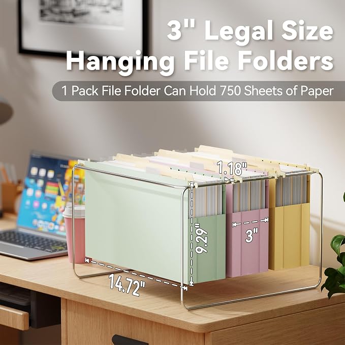 Ansook Legal Size Hanging File Folders, Heavy Duty 3 Inch File Folders Legal - Image 3
