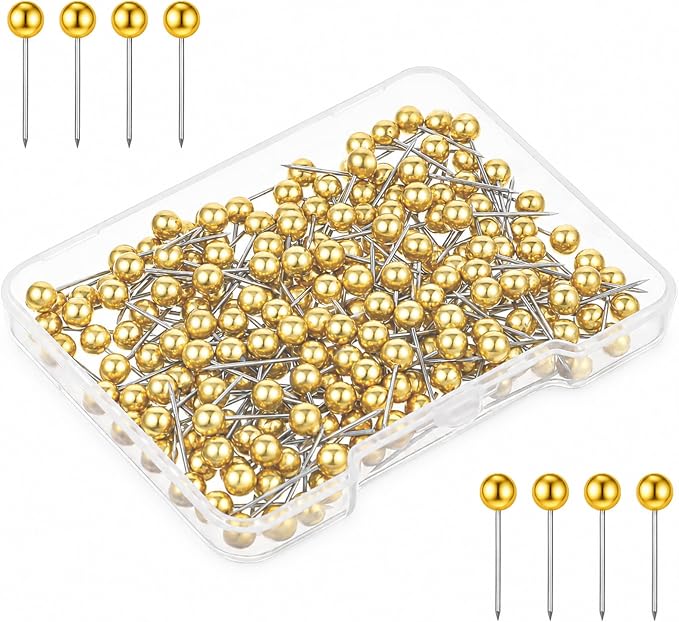 200 PCS Gold Push Pins for Cork Board, 1/8-Inch Retro Round Head Map Pins for by Unknown