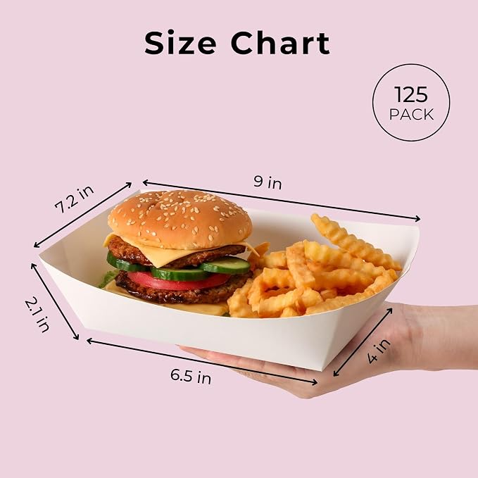 Fit Meal Prep [125 Pack 5 lb Paper Food Trays Heavy Duty Disposable Food Boats - Image 2