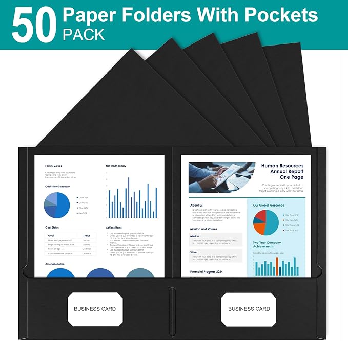 HABGP Two Pocket Folders, 50 Pack 2 Pocket Folders Fit Letter Size Paper - Image 5