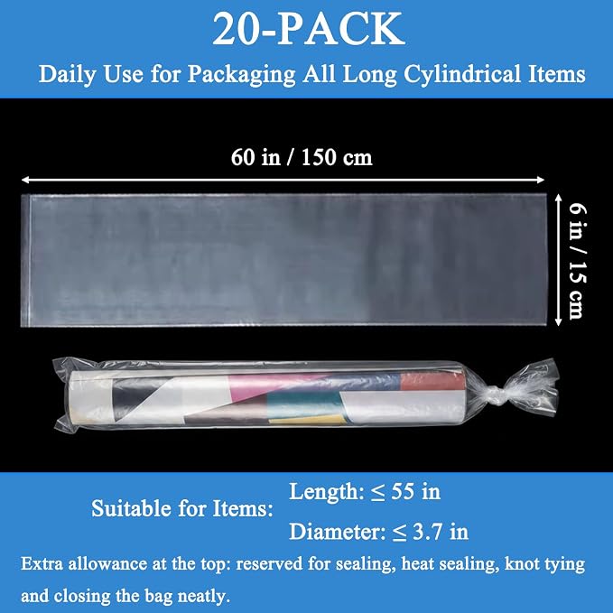 20PCS 6" x 60" Extra Long Clear Plastic Sleeves - Image 2