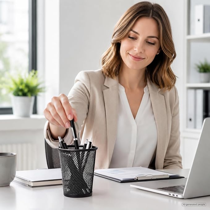 QYH Mesh Pencil Holder for Desk 6 Pack, Metal Pen Cup Black | Pen Holder for - Image 6